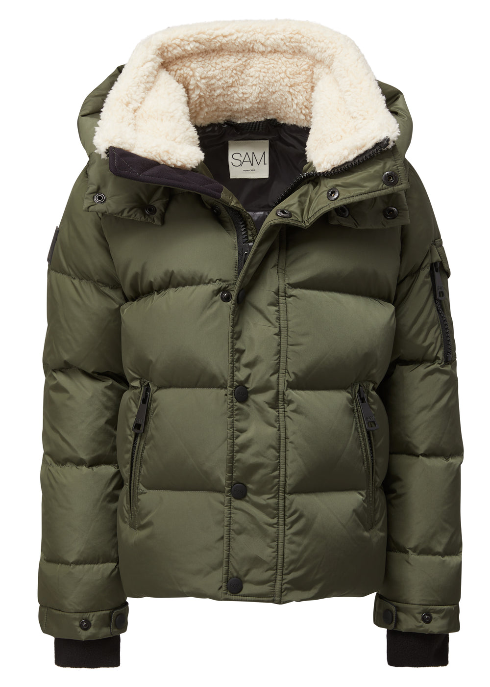 SAM new york BOYS FRONTIER puffer coat with sherpa collar in army green ...
