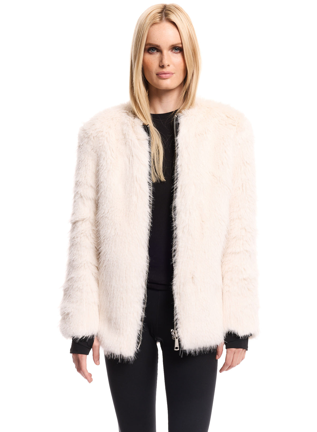 (取寄) ブランクニューヨーク レディース フォー ファー セーター ボンバー ジャケット Blank NYC women Faux Fur Sweater Bomber Jacket Cream Blank NYC Women's Faux Fur Sweater Bomber Jacket, Cream
