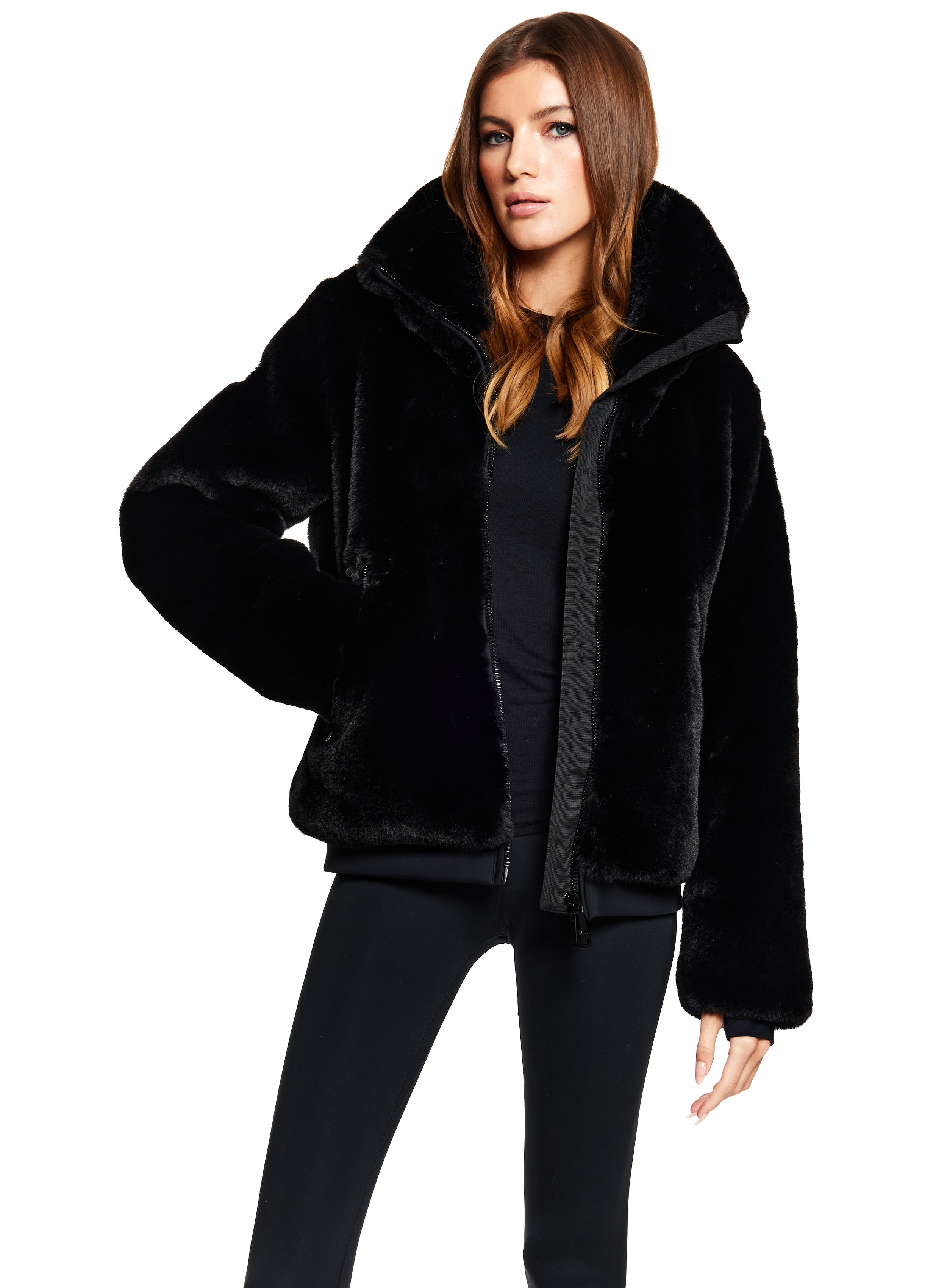 Ladies black outlet fur jacket