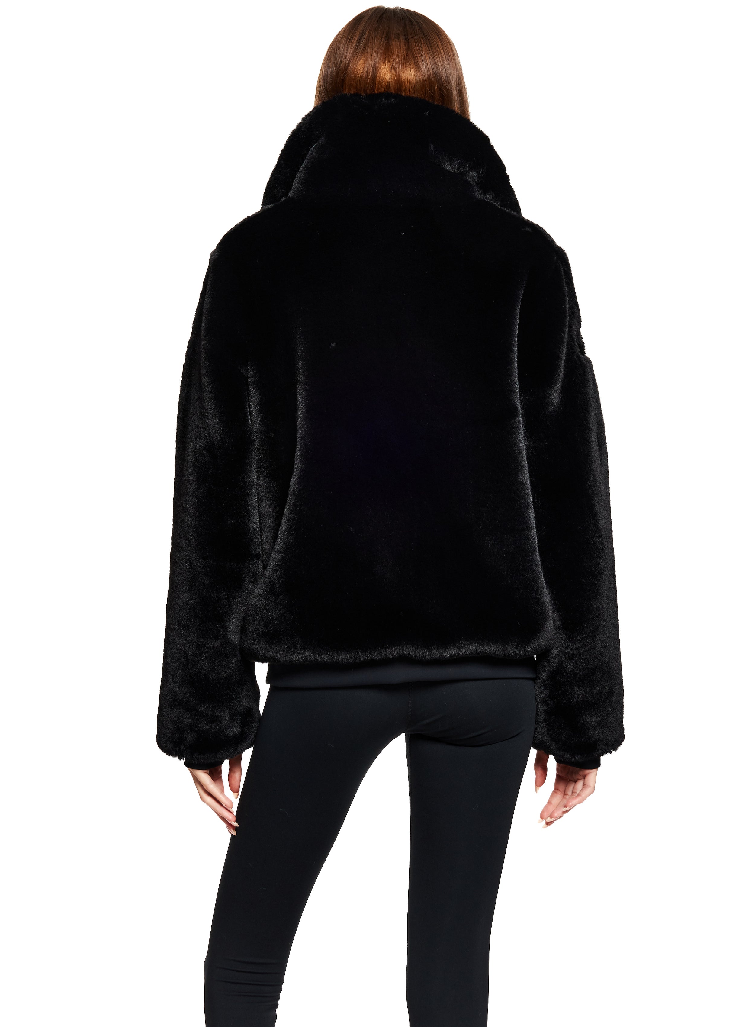 Black faux fur discount bomber jacket with hood