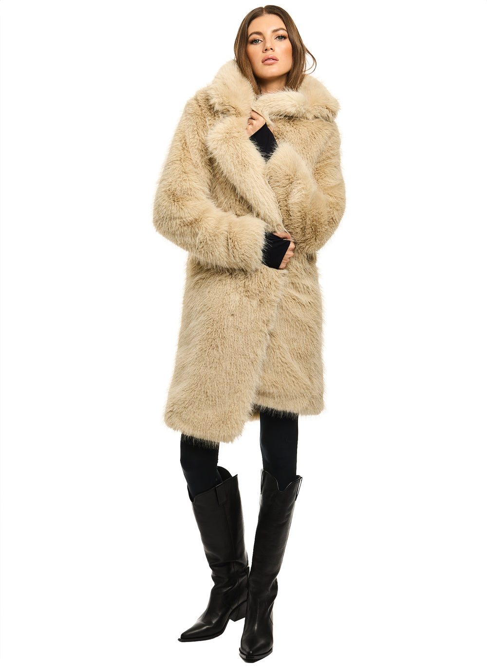 SAM new york womens GOLDIE faux fur coat with lapel and collar in