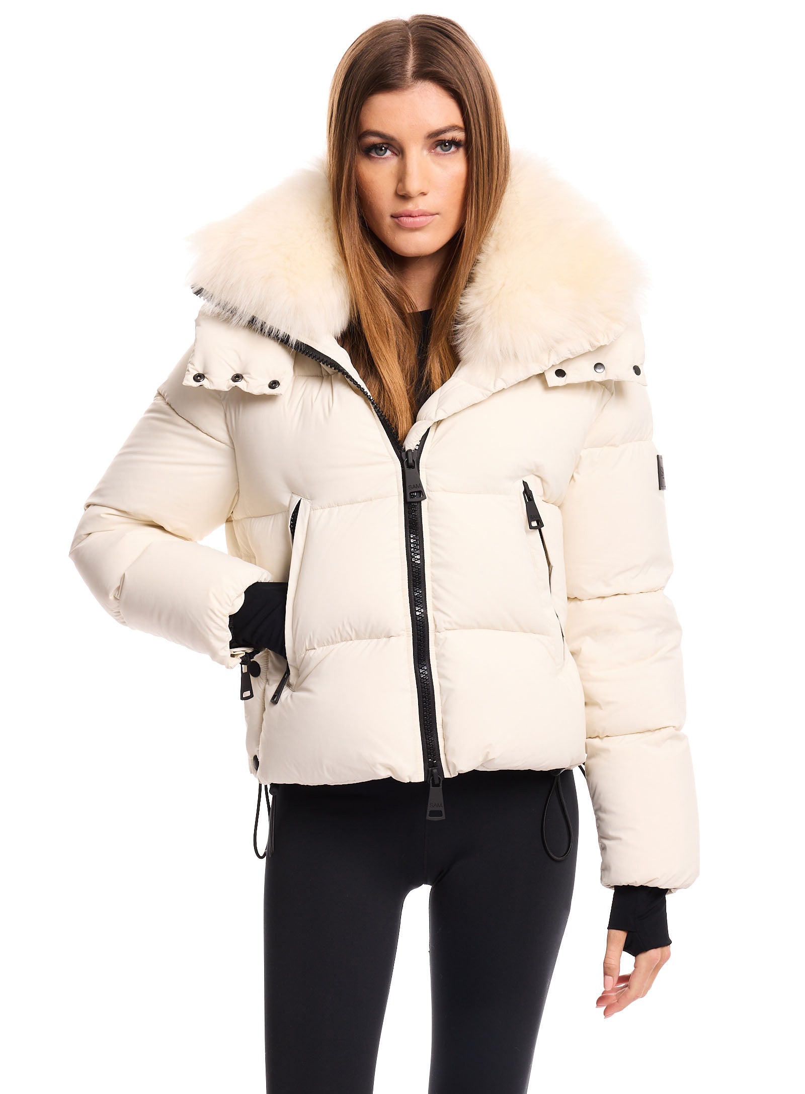 SAM new york womens Kaia short puffer jacket in off white | SAM.