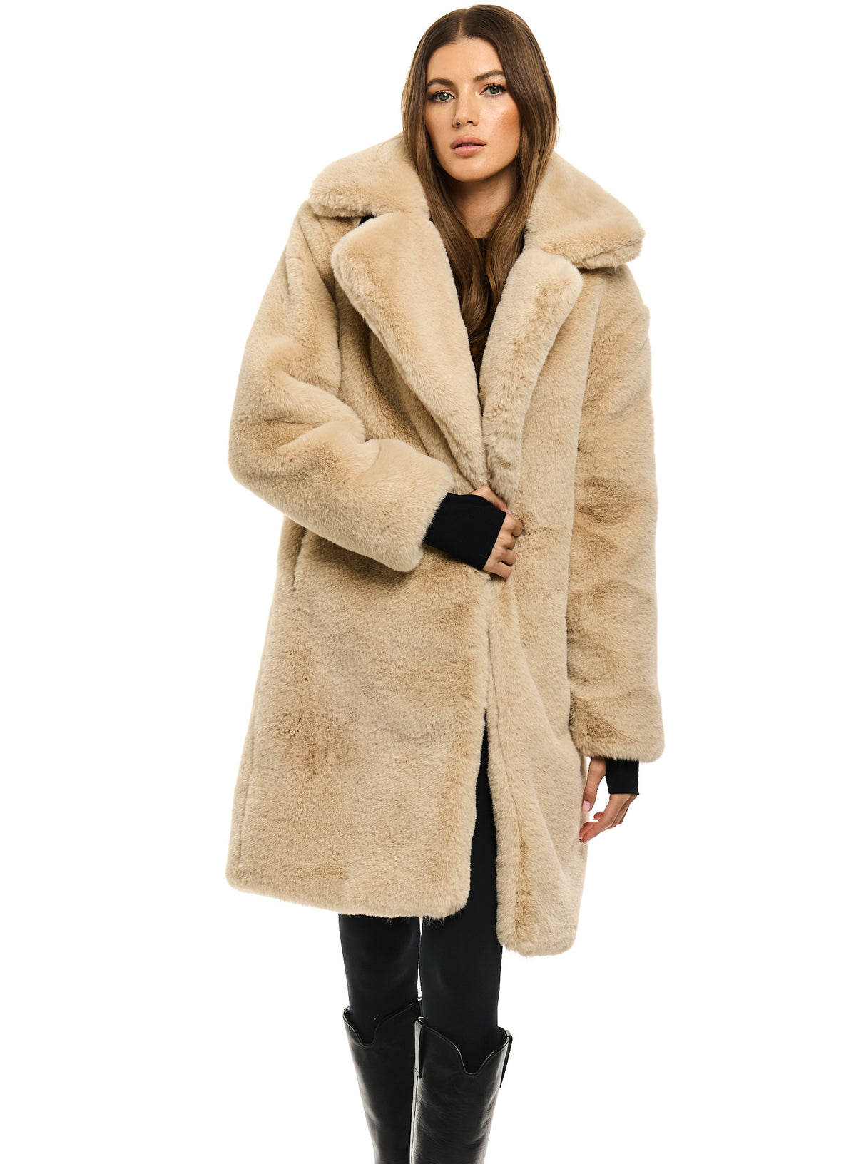 ペルシャナ　pellsiana charm logo far coat SAM new york womens MARLA faux fur COAT with collar and lapel in