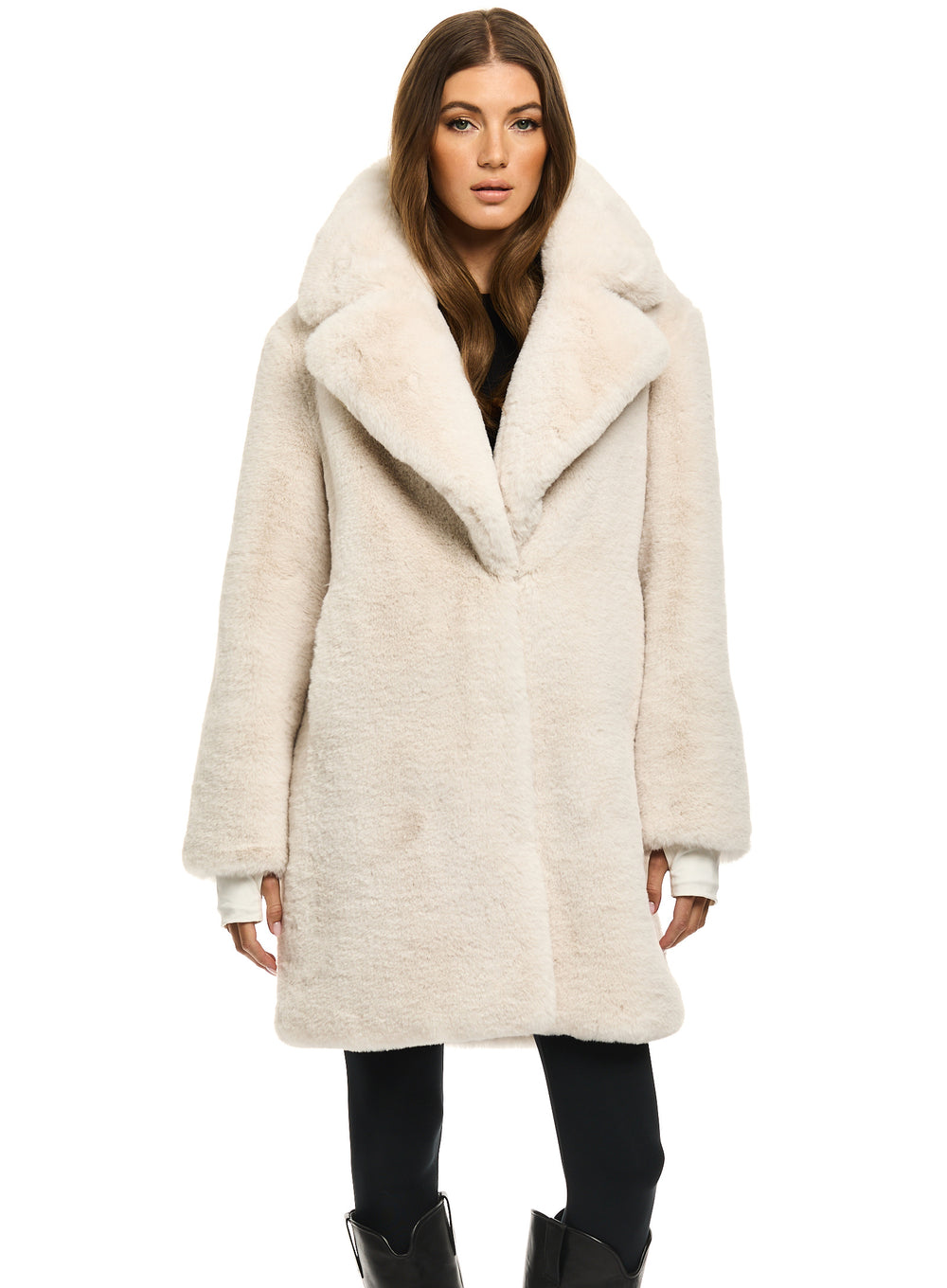 SAM new york womens MARLA MID faux fur COAT in ivory | SAM.