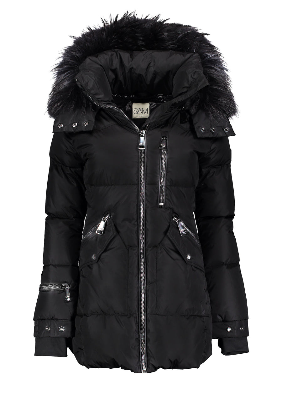 Black Maya Faux Fur Hood Bubble Coat SAM New York TODDLER GIRLS