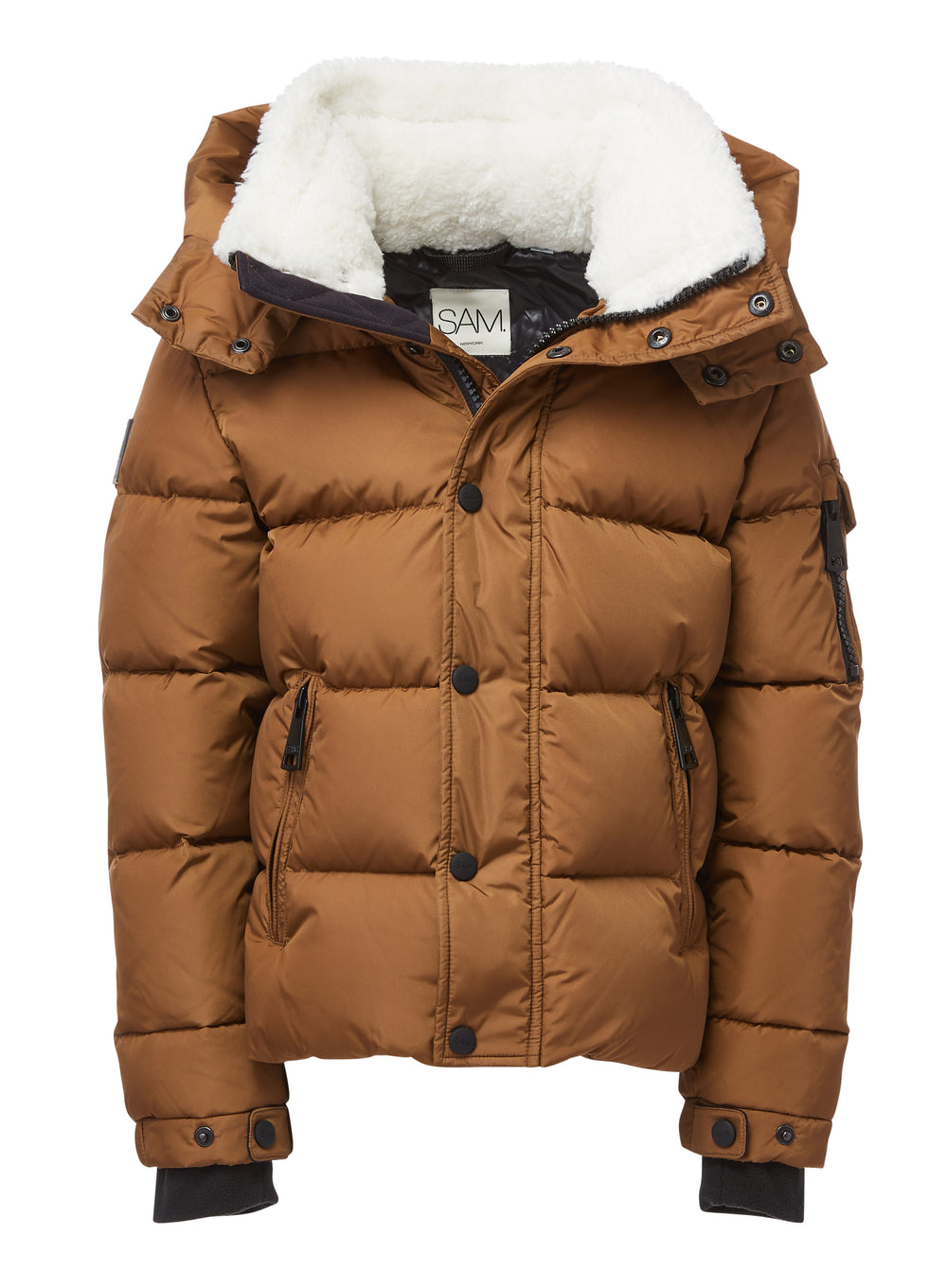 SAM new york TODDLER BOYS FRONTIER puffer coat with sherpa collar in brown tan walnut SAM