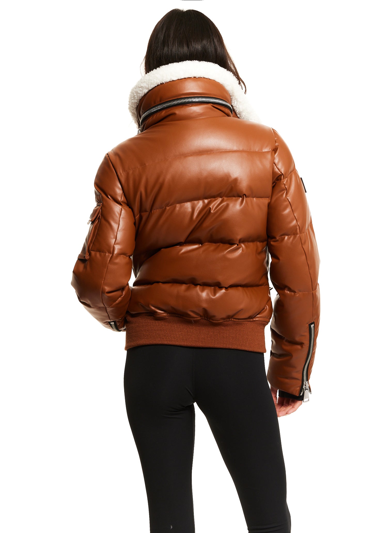 Sam. Women's Allegra Faux Leather Puffer Coat - Brown - Size M - Saddle/White