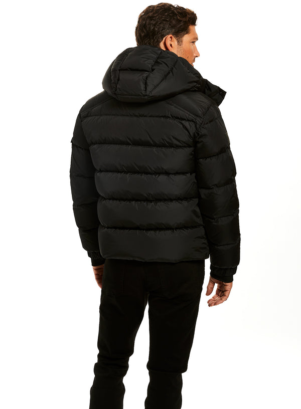 Men's Hooded Microfibre Sports Puffer Jacket in Black | Superdry CA-EN