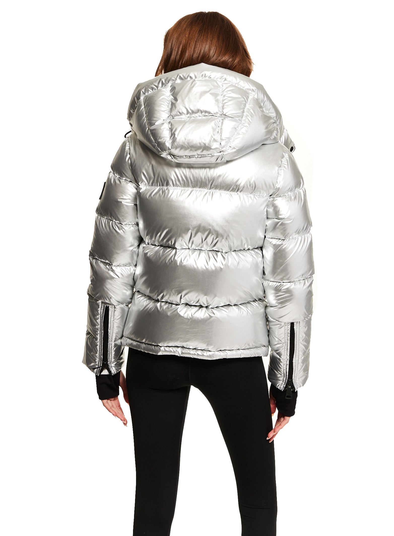 Sam New York Short Remy Hooded Puffer Down Jacket in Metallic Silver Silver / XL