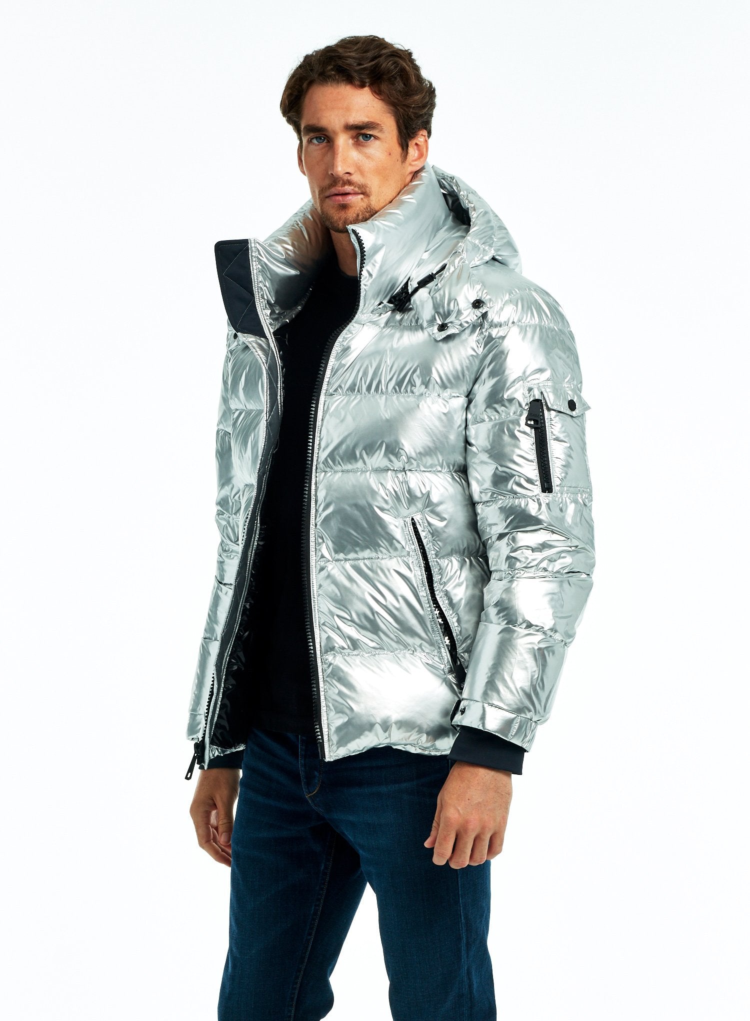 In The Mix Denim Shiny Puffer in Silver
