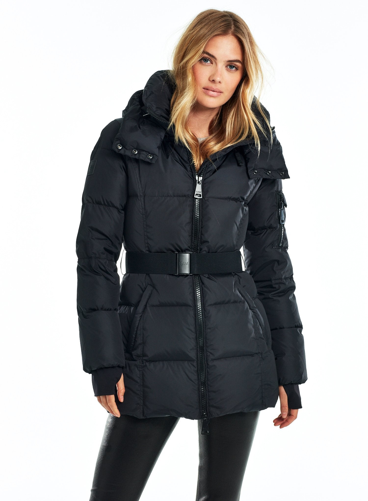 SAM new york womens SOHO belted puffer coat with detachable