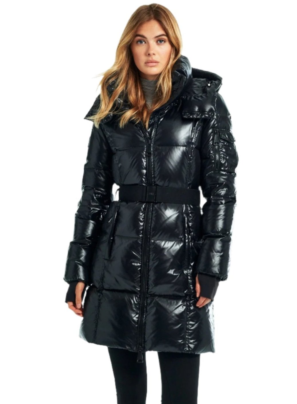 SAM New York Womens NOHO down puffer coat with belt in jet SAM New York Womens NOHO down puffer coat with belt in jet